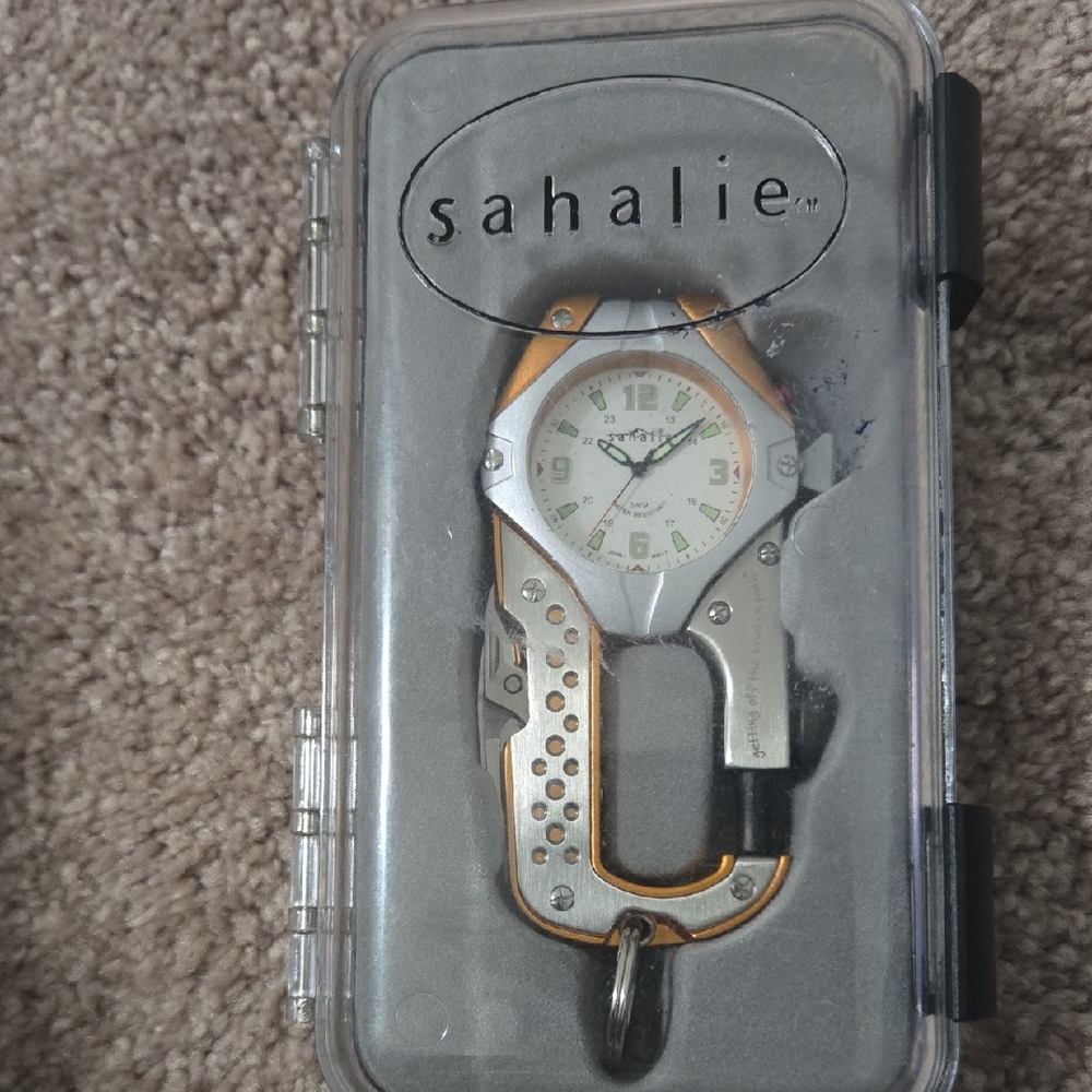 Sahalie Silver and Orange Carabiner Watch